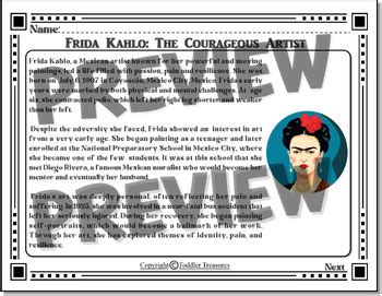 Frida Kahlo Reading Comprehension Passages And Questions Nd Grade