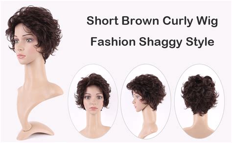 S Noilite Short Brown Curly Hair Wig Women Natural Fluffy Cosplay Daily