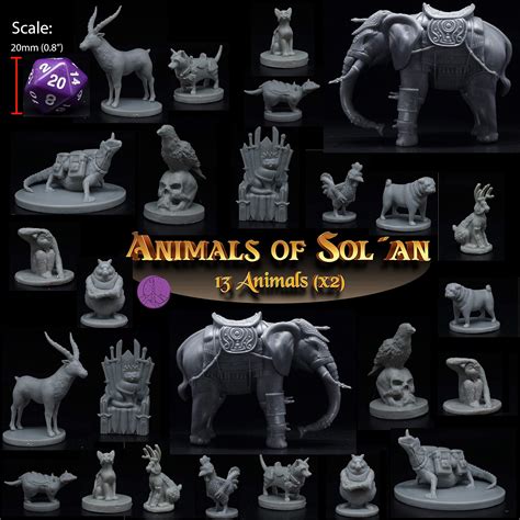 26 Animal Minis For Dnd Miniatures 28mm Unpainted