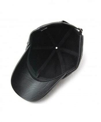 Black Leather Baseball Cap Hat Adjustabel Black Dark Brown CG187Q8NE7X