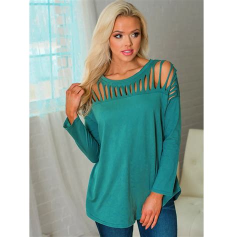 Sexy Women T Shirt Hollow Out Cut Out Long Sleeves Irregular Hem O Neck Solid Casual Shirts