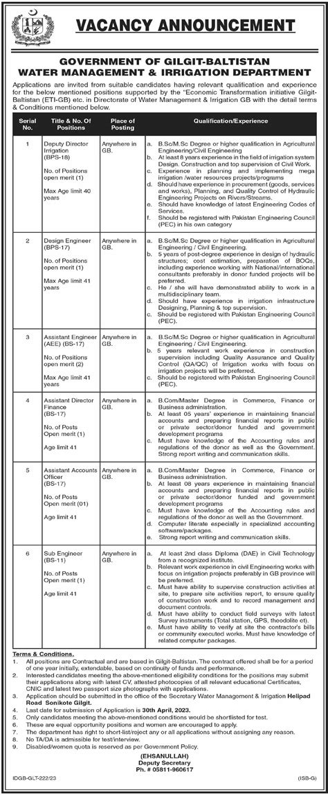 Jobs Available At Water Management And Irrigation Department Job