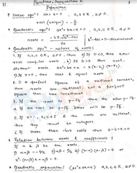 Theory Of Equations Hand Written Notes For JEE Mains Entrance Exam