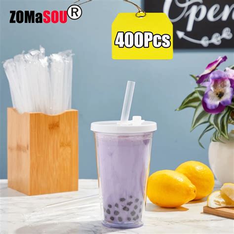 50 200 400Pcs Large Milkshake Straws White Drinking Straws Bubble Tea