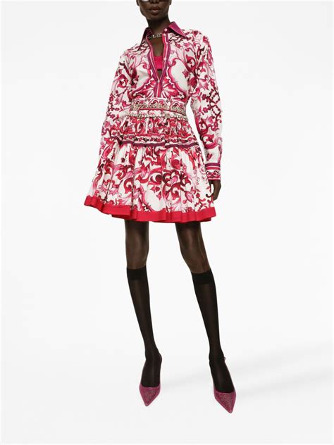 Dolce And Gabbana Majolica Print Pleated Skirt Red Farfetch