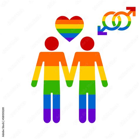 Gay Marriage Rainbow Homosexual Couple Holding Hands Flat Vector Icon