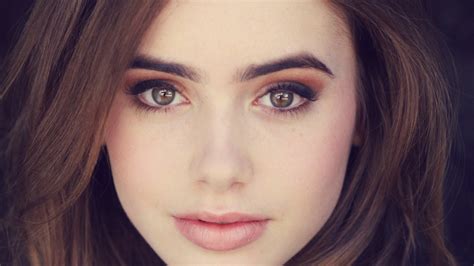 Wallpaper Face Model Long Hair Brunette Red Lily Collins Mouth Nose Emotion Skin