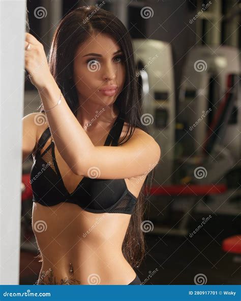 Tattooed Brunette In Sports Gym Portrait Stock Image Image Of Attractive Body