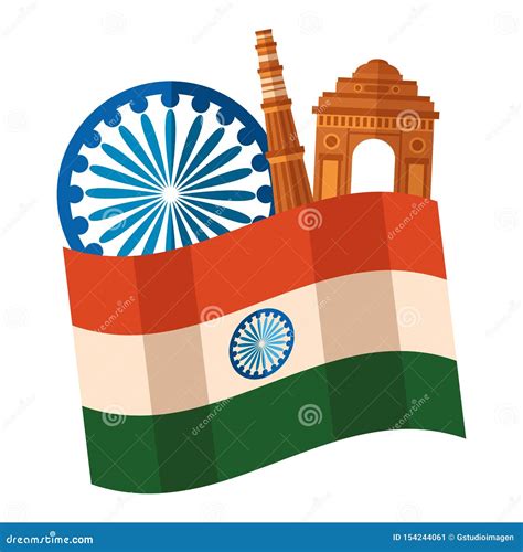 Indian Flag with Gateway Mosque and Ashoka Chakra Stock Illustration ...