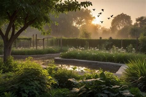 Premium Photo Peaceful Scene Of Birds Chirping In A Garde