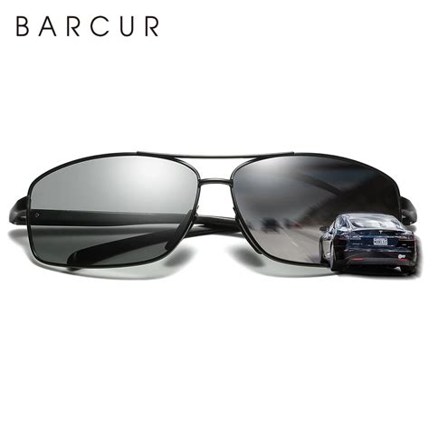 Barcur Rectangle Polarized Sunglasses Photochromic Driving Men Sun Glasses Oculos Shades Men S