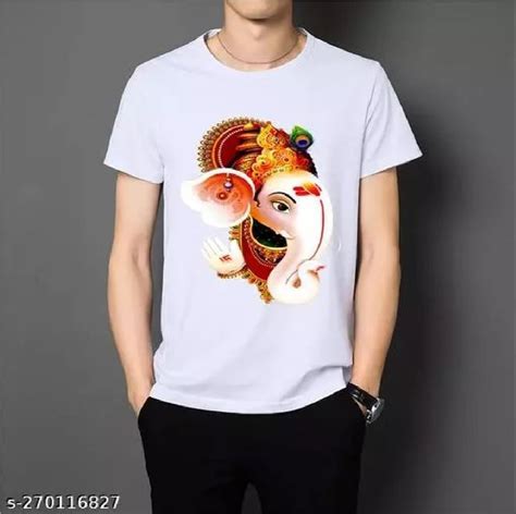 Printed Polyester Sublimation T Shirt Ganpati Round Collar At Rs 170