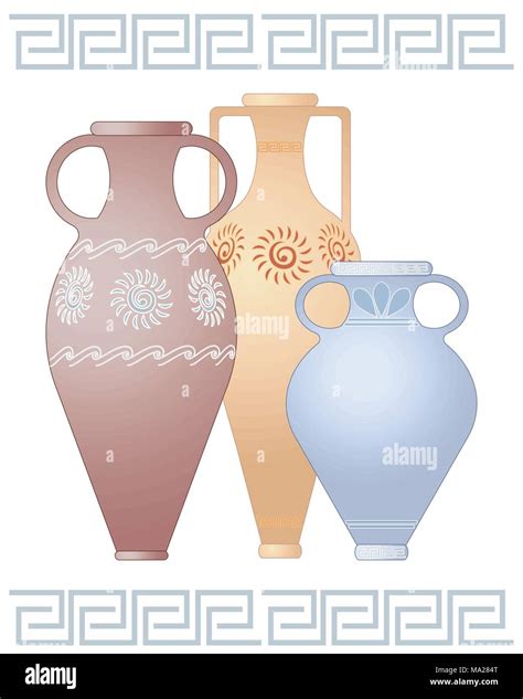 An Illustration Of Three Decorative Greek Urns In Different Shapes And