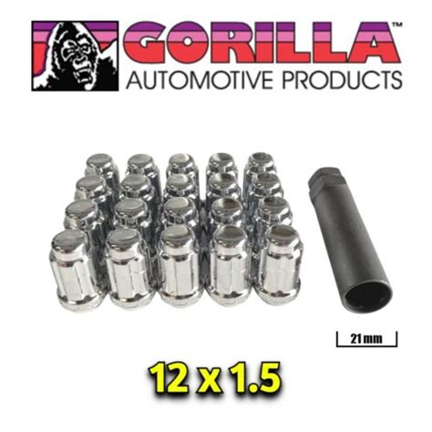 20 Gorilla Spline Tuner Lock Acorn CHROME Lug Nuts With Key 12x1 5