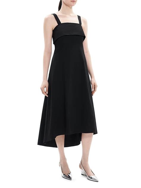 Theory Linen Blend Midi Dress Black Editorialist