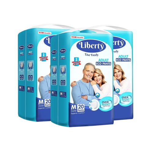 Liberty Eco Adult Diaper Pants Medium M Size 60 Count Waist Size 61 115cm 24 45 Inches