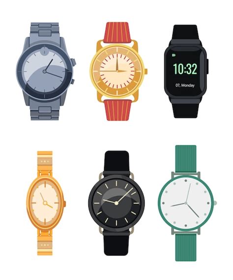 Elegante Colecci N De Iconos Planos De Relojes De Pulsera Vector Premium