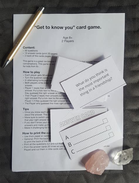 Get to Know You Card Game - Etsy