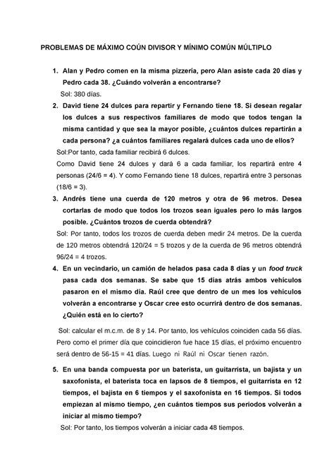 Problemas Mcm Mcd Soluciones Aula Virtual Problemas De MÁximo CoÚn Divisor Y MÍnimo ComÚn