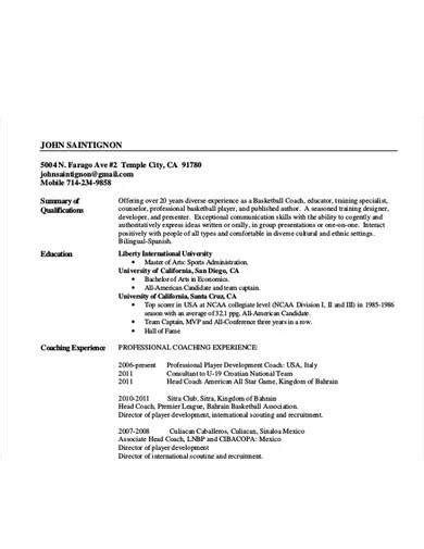 Free 15 Coach Resume Samples In Ms Word Pages Pdf