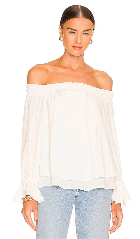 Krisa Off Shoulder Ruffle Cuff Top In Cream Revolve