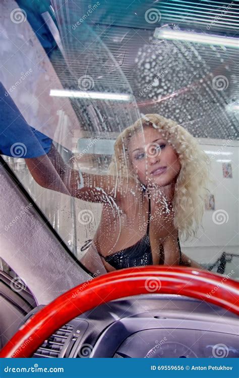 Blonde Washing A Car Stock Photo Image Of Foam Auto