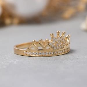 14K Solid Gold Crown Ring Sterling Silver Crown Ring Princess Crown