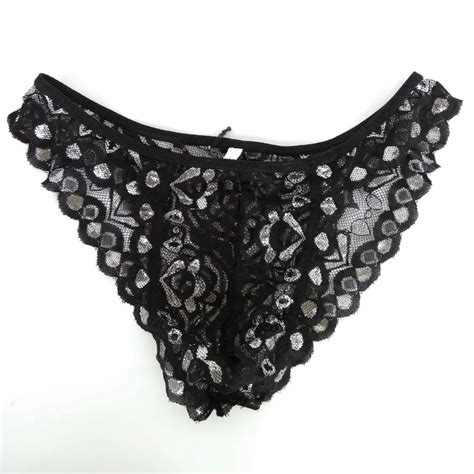 Mens Pouch Bikini Sexy Lace Underwear Floral Lace Black Silver Briefs In Briefs From Underwear