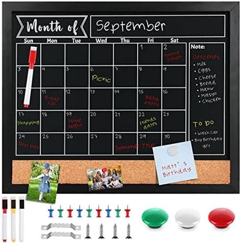 Amazon X Magnetic Chalkboard Calendar Rustic Wood Framed