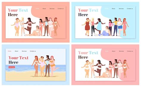 Body Positive Landing Page Vector Templates Set Marine Leisure Website