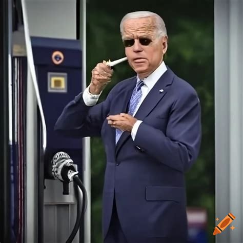 Joe Biden Smoking A Cigarette At The Gas Pump On Craiyon