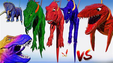 Spider Man Iguanodon Vs Colorful T Rex And Therizinosaurus Jurassic World Evolution 2 Dinosaurs