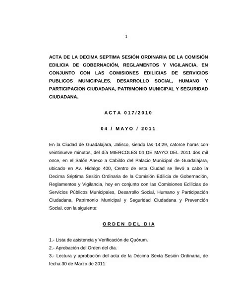 Pdf Acta De La Decima Septima Sesi N Ordinaria De La Ordinaria De