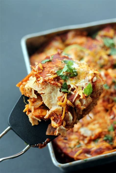 Layered BBQ Chicken Sweet Potato Enchilada Casserole Ambitious Kitchen