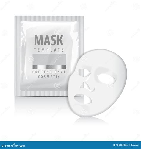 Facial Sheet Mask With Sachet Blank Vector Mock Up Template Stock