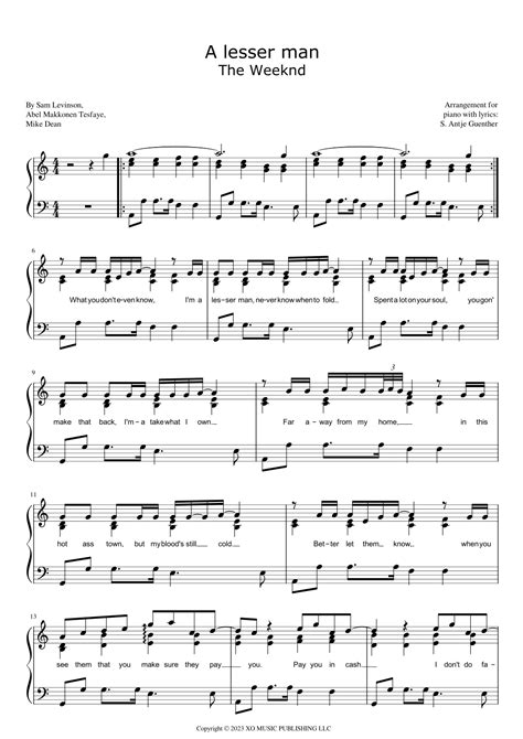 A Lesser Man Arr Antje Günther By The Weeknd Sheet Music For Piano Solo At Sheet Music Direct