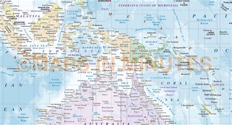 Digital vector map of Australasia region, political with Ocean contours, in illustrator and PDF ...