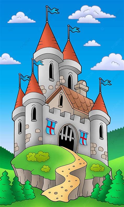 Medieval Castle On Hill House Design Drawing Photo Background And ...