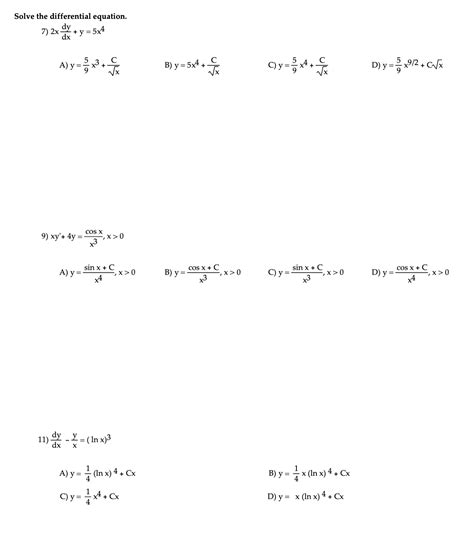 Solved Solve The Differential Equation 7 2xdxdy Y 5x4 A