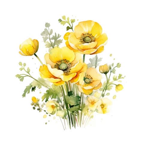 Premium AI Image A Watercolor Painting Of A Bouquet Of Yellow Flowers