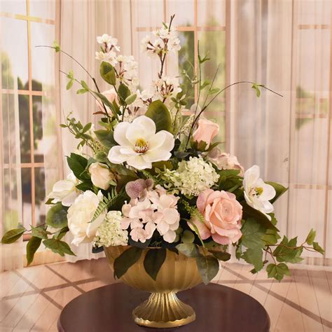 Floral Home Decor Faux Silk Magnolia Arrangement in Vase & Reviews | Wayfair