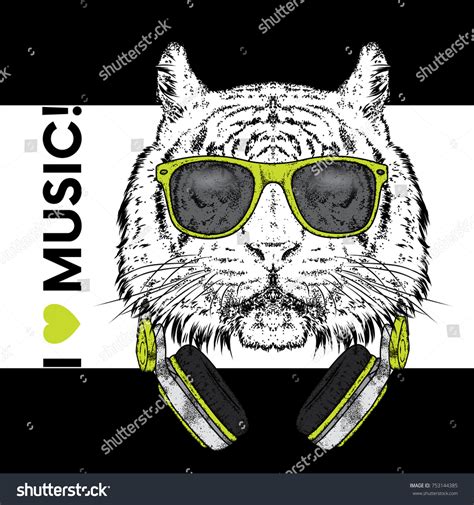 Tiger Glasses Cap Headphones Vector Illustration Stock Vector Royalty Free 753144385