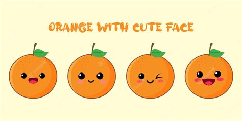 Premium Vector | Cute orange ,happy cute set of smiling orange face ...