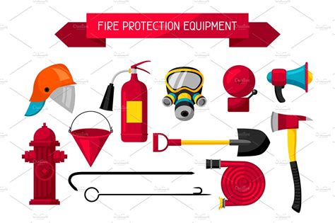 Set Of Firefighting Items Fire Protection Equipment Graphic Objects