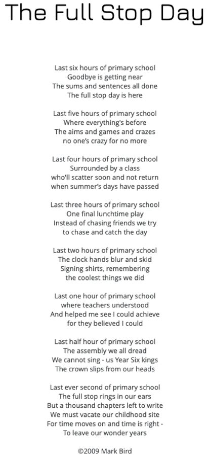 The Full Stop Day A Year 6 Leavers Poem The Story Behind It