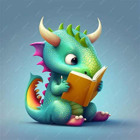 Premium Ai Image Dragon Reading A Book Vector Illustration