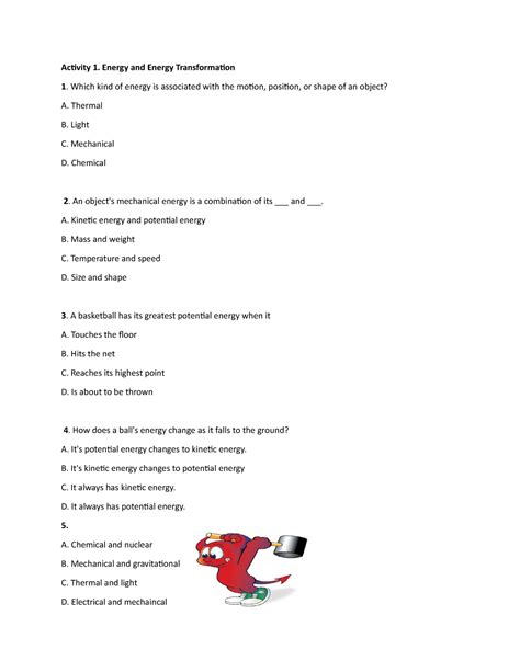 Activity 1 Energy Grade 6 Activity 1 Energy And Energy Transformation Which Kind Of Energy Is