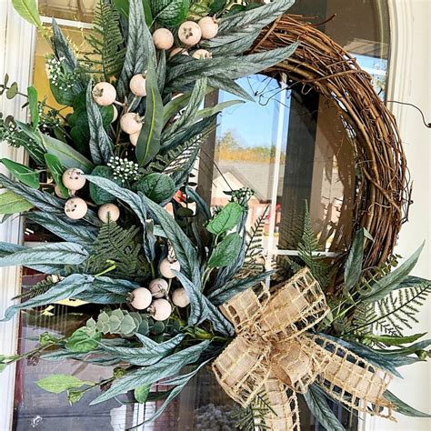 Fall Wreath With Eucalyptus Mix And Cream Berries Burlap Etsy