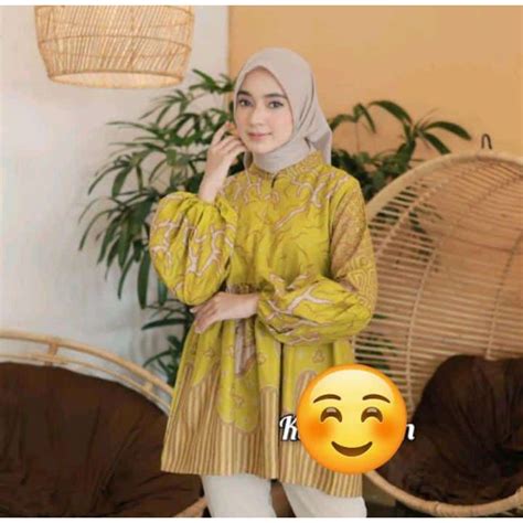 Jual Batik Wanita Modern Baju Batik Wanita Lengan Balon Resleting Depan