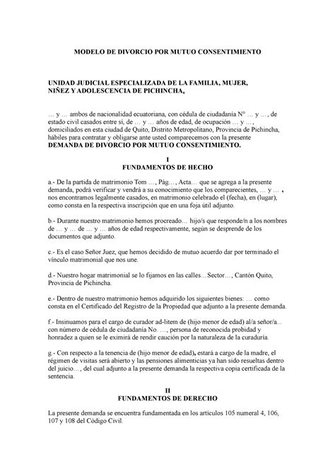 Divorcio Por Mutuo Consentimiento Modelo De Divorcio Por Mutuo